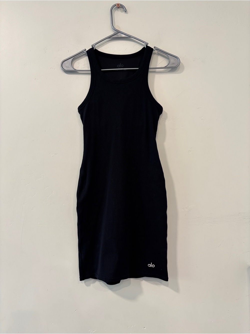 ALO Yoga Goddess Ribbed Go To Mini Dress Women XS Black Tennis Pickleball Casual
